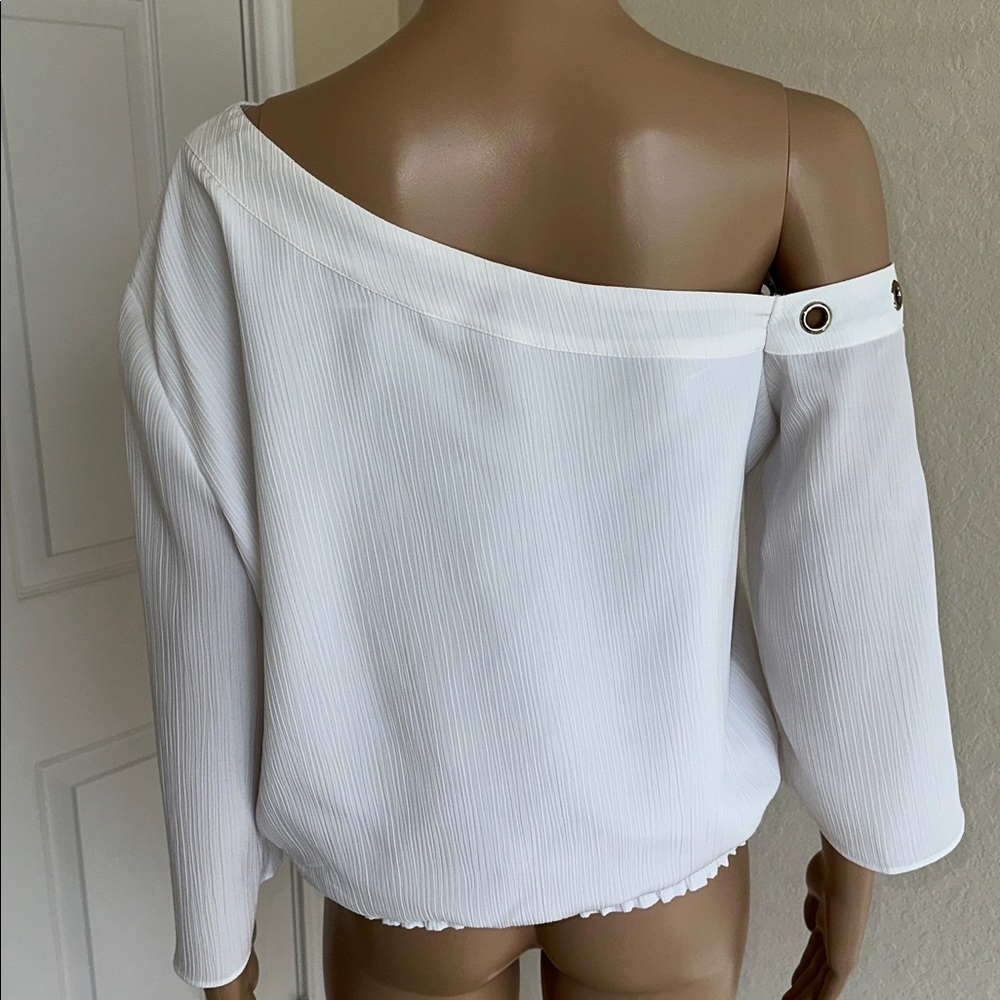 Jennifer Lopez Off-Shoulder White Grommet-Trim Blouse Size Large - Picture 3 of 16